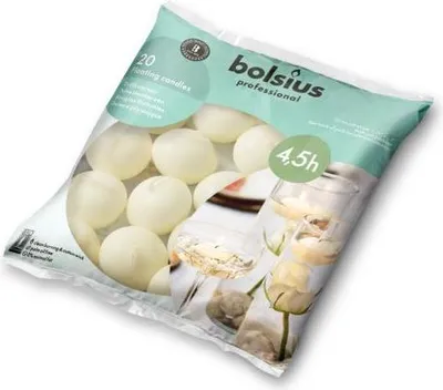 Productafbeelding van Bolsius drijvende kaarsen, verpakking van 20 stuks, kleur ecru, brandduur 4,5 uur