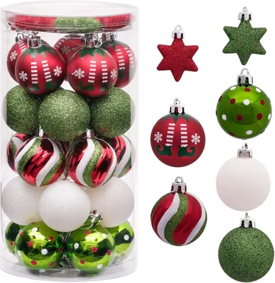 Produktbild von Weihnachtskugeln 35tlg. 5cm Plastik Christbaumkugeln Set, Weihnachtsbaumschmuck Dekoration Christbaumschmuck für Party, Haus Dekoration Rot Grün Weiß