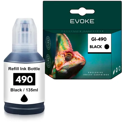 Produktbild von Evoke kompatible Tinte für Canon GI-490 GI490 GI-490B Schwarz 135 ml 6000 Seiten PIXMA G1400 1411 1500 1501 1510 1515 2200 2400 2411 2500 2501 2510 3200 3400 3411 3500 3501 3510 3515 4400 4411 4500 4510 4511 4515