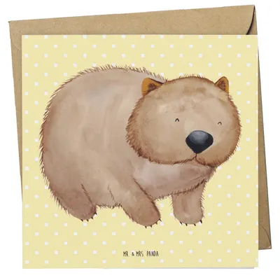 Produktbild von Mr. & Mrs. Panda Glückwunschkarte Wombat - Gelb Pastell - Geschenk, anlasskarte, Das Leben Ist schön, Motivation, Lustige Sprüche, doppelkarte, Grußkarte, Klappkarte