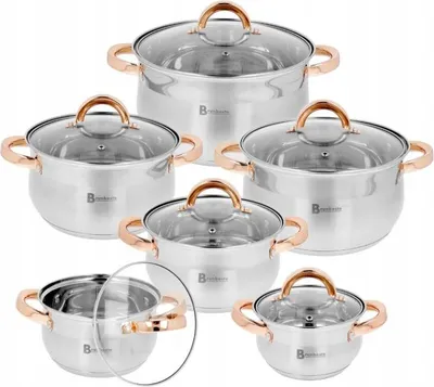 Image de Set de casseroles - 12 pièces - Acier inoxydable - Couvercle en verre - Induction