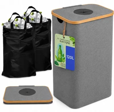 Produktbild von Flaschensammelbehälter für Pfandflaschen - 120L - Verstärkt - Faltbar - Mit Deckel - Grau