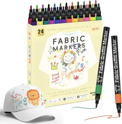 Productafbeelding van Textielstiften - Set van 24 - Machinewasbaar - Niet-giftige Textielmarker - Wasbare Set met Fijne Punt - Textielverfstiften - Hobbystiften
