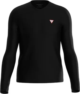 Produktbild von Herren Langarmshirt Schwarz – Super Slim Fit, Baumwolle, V-Ausschnitt