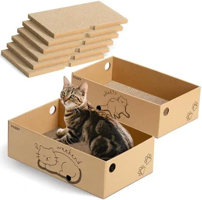 Produktbild von XXL Doppelwand Kratzbrett für Katzen, 2 Boxen, 6 Kratzplanken, hochwertig