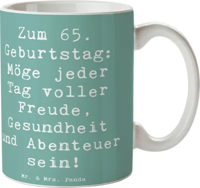 Produktbild von Mr. & Mrs. Panda Kaffeetasse Spruch 65. Geburtstag - Meeresbrise - Geschenk, Happy Birthday, Handgefertigte Geschenke, inspirierend, Glückwunsch, Glückwünsche, Teetasse