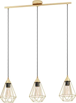 Produktbild von EGLO Pendelleuchte Tarbes, Hängelampe, Hängeleuchte aus Metall in Messing-Gebürstet, Esstischlampe, Wohnzimmerlampe hängend mit E27 Fassung, L 79 cm