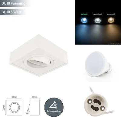 Image de LED line Plafonnier CUBO MIDI Encastré Orientable 45° Angle Blanc en aluminium avec douille GU10 Ampoule 5W Blanc neutre