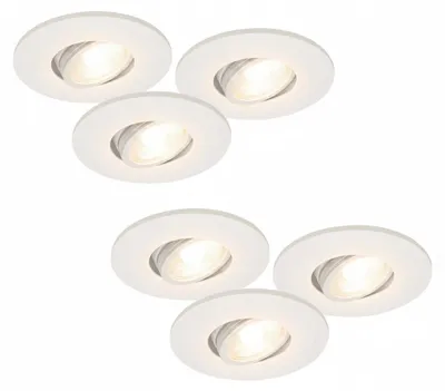 Produktbild von 6er Set LED Einbaustrahler MD-350 – dimmbar, schwenkbar, IP44, Ø 68 mm, warmweiß 2700 K, weiß | Malmbergs