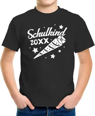 Produktbild von Kinder T-Shirt Jungen Einschulung mit Namen und Jahreszahl Schulkind 2024 Schultüte personalisierbar Schulanfang Moonworks® schwarz 122-128 (7-8 Jahre)