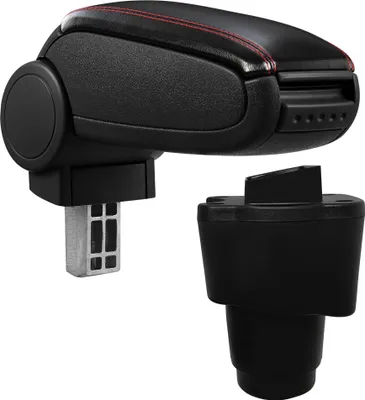 Immagine prodotto di Bracciolo centrale Dacia Sandero II dal 2012 in poi Bracciolo auto con vano portaoggetti Personalizzato in Similcuoio nera con cuciture rosse [pro.tec]