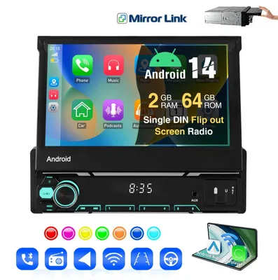 Zdjęcie produktu dla Radio samochodowe multimedialne - System audio do samochodu - Nawigacja GPS - Odtwarzacz Android - Radio 1 DIN