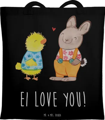 Produktbild von Mr. & Mrs. Panda Shopping Tasche Ostern Freundschaft - Schwarz - Geschenk, Liebe, Laptoptasche, Hase, Küken, dokumententasche, Osterhase, Einkaufstasche, Tote Bag