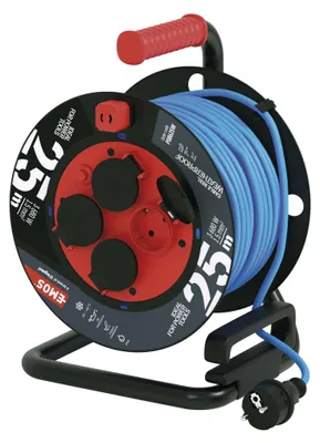 Wetterfeste Kabeltrommel 25 m / 4 Steckdosen / blau / PVC / 230 V / 1,5 mm2