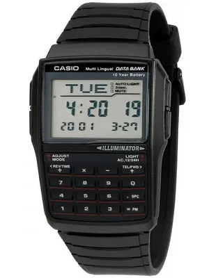 A black Casio Databank calculator watch is shown against a white background.