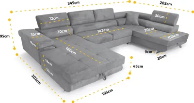 Produktbild von Sofiland Aller U XXL Ecksofa, 345x202x90 cm, Schlaffunktion & 2 Bettkästen, Bronze