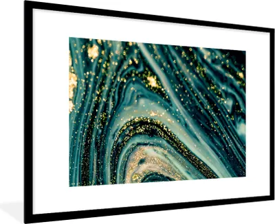 Produktbild von MuchoWow® Gerahmtes Poster Marmoroptik - Luxus - Gold - Türkis - Glitzer 90x60 cm - Poster mit Schwarzem Bilderrahmen Wandposter Rahmen Foto Bilder - Wanddekoration - Fotos