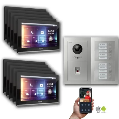 Image de Goliath IP Video Türsprechanlage 10-Fam. Fingerprint : 10 pouces en noir : Boîte d'encastrement Sélection du moniteur : 10 pouces en noir Boîte de montage de la sonnette : Boîte d'encastrement