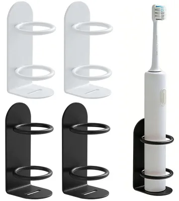 Produktbild von Elektrische Zahnbürstenhalter - Selbstklebend zur Wandmontage ohne Bohren - 4er Set - Schwarz und Weiß