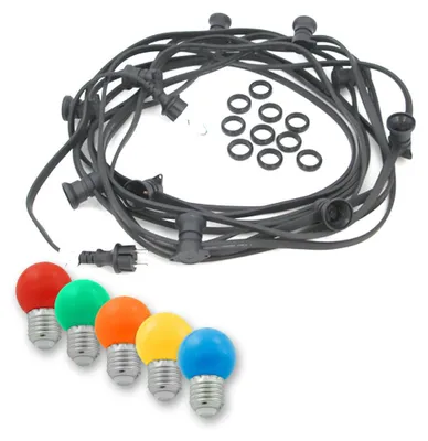 Produktbild von Illu-/Partylichterkette BLACKY 10m - Außenlichterkette schwarz - 10x E27 bunte LED Kugellampen