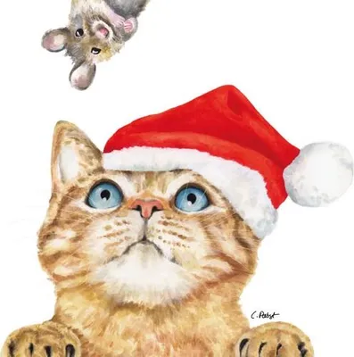 Produktbild von 20 Servietten Who are you? - Weihnachtskatze entdeckt Maus 33x33cm