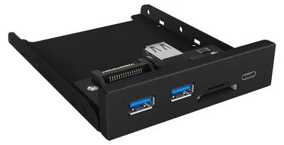Produktbild von ICY BOX IB-HUB1417-i3, 4 Port USB 3.2 Gen 1 Frontpanel für 3,5" Einbauschacht, 2x USB Type A , 1x USB Type-C Anschluss und SD-Kartenleser, Schwarz, GL3520 ASM1543 GL3224, MicroSD (TransFlash), MicroSDHC, SD, SDHC, 101 mm, 137 mm, 25 mm