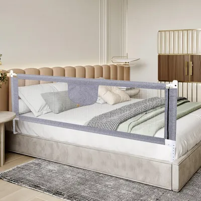 Image de 200cm Barrière de lit bébé Barrière de lit enfant rétractable Barrière de lit réglable en hauteur Protection antichute pour lit gris