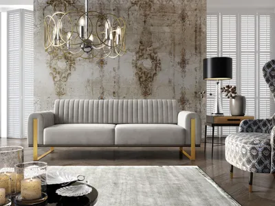 Produktbild von Sofa Designersofa VALERIE 3-Sitzer in Stoff Elisa Velvet Hellgrau