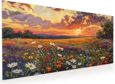 Produktbild von Küchenrückwand Spritzschutz Glas mit Motiv Blumenwiese Sonnenuntergang 40 x 40 cm