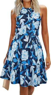Productafbeelding van Zomerjurk voor dames met spaghettibandjes, mouwloos met V-hals, in bloemenprint of effen kleur