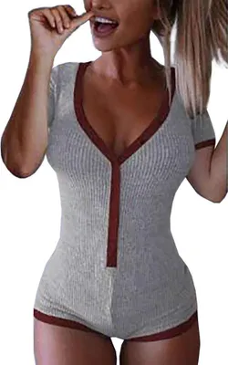 Zdjęcie produktu dla Damski body szary czerwony z krótkim rękawem i guzikami przy dekolcie XL