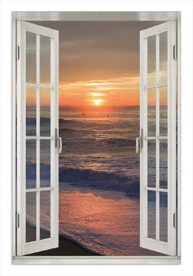 Produktbild von Wallario Wandbild mit Fenster-Illusion: Sonne über dem Meer, Größe: 61 x 91,5 cm, Poster mit rahmenlosen Bildhalter