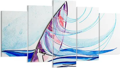 Produktbild von Bild auf Leinwand - Leinwandbild - Windsurfen Grafik Illustration Sommer - 160x85cm - Wand Bild - Wanddeko - Leinwanddruck - Bilder - Kunstdruck - Leinwand bilder - Wandkunst - EA160x85-3064