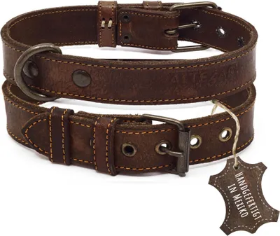Produktbild von ALTEZAR Dunkelbraunes Hundehalsband weiches, leichtes Leder-Halsband Größe S