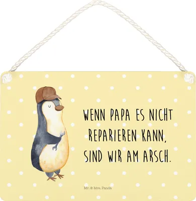 Produktbild von Mr. & Mrs. Panda Schild Wenn Papa es nicht reparieren kann, sind wir am Arsch DIN A5 - Gelb Pastell - Geschenk, wandtafel, Handwerker, Vatertag, Deko Wandbild, Türschild