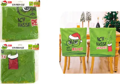 Produktbild von Weihnachten-Stuhlhusse 48x64 cm Festtagsmuffel | Festliche Stuhlauflage für Weihnachtsdeko | Robust & einfach anzubringen