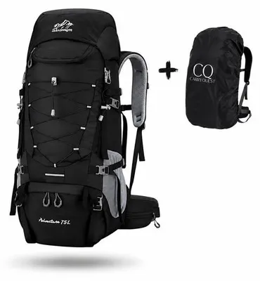 Image de CarryQuest® - Sac à dos de camping 75L, imperméable, en nylon, couleur noire