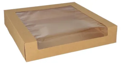 Produktbild von PAPSTAR Tortenkartons eckig mit Sichtfenster, 30x30 cm, PLA | Folie (25 Stück)