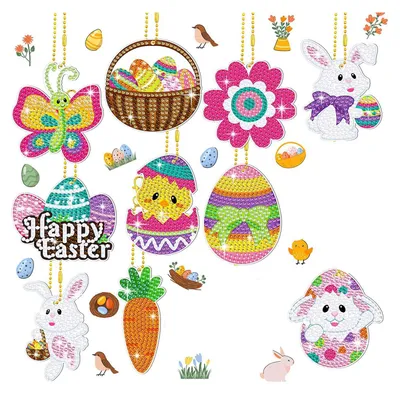Produktbild von 5D-Diamant-Malerei-Set Ostern, 10-teiliges Osterei-Diamant-Malerei-Schlüsselanhänger, DIY-Oster-Diamant-Malerei, Diamant-Malerei-Set Ostereier, Ostern-DIY-Bastelgeschenke für Kinder (C)