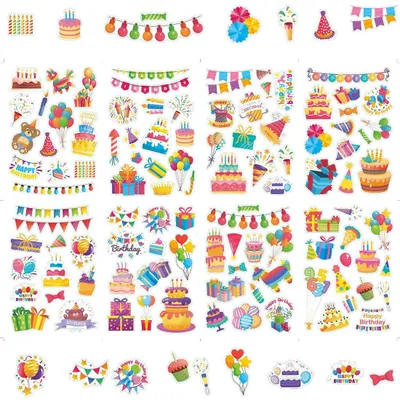 Geburtstagsaufkleber, 8 Blatt, selbstklebend, für Scrapbook & Karten