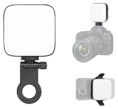Zdjęcie produktu dla kieszonkowa lampa fotograficzna 4,5 W, dwukolorowa lampa LED, przenośna lampa do vlogów, temperatura barwowa 3000šC9900 K, ściemniana, z akumulatorem 2000 mAh, 64 kulki LED z adapterem klipsa, adapterem do montażu na gorącej stopce i tylnymi klipsami do transmisji na żywo/fotografii/selfie/konferencji