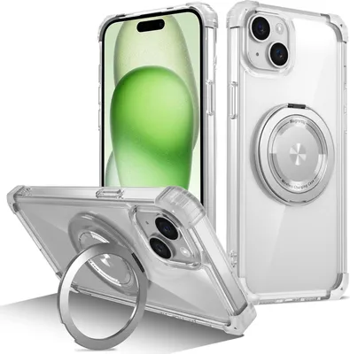 Produktbild von Handyhülle für iPhone 15 Magnetisches Ringhalter Ständer Kompatibel mit Magsafe Militärschutz Transparente Hülle Transparent