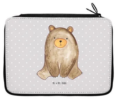 Produktbild von Mr. & Mrs. Panda Schlampermäppchen Bär sitzend - Grau Pastell - Geschenk, Schlamper, Etui, Schreibmappe, Federmappe, Teddy, Federmäppchen, Bleistiftetui