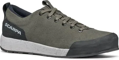 Zustiegs- und Lifestyleschuh Spirit von Scarpa in Olivgrün mit grauer Sohle und Schnürung.