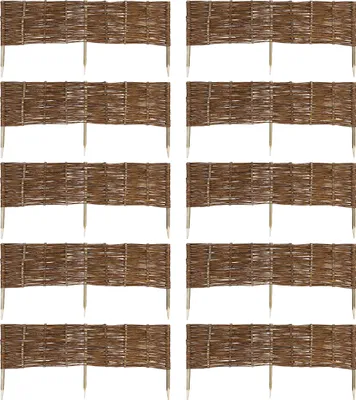 Produktbild von 10 x Beeteinfassung aus Weide 16 Größen ( Länge: 120 cm Höhe: 30 cm ) Weidenzaun Rasenkante Beetbegrenzung Steckzaun imprägniert mit Buchepflöcken für leichtes Einsetzen Palisade