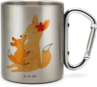 Produktbild von Mr. & Mrs. Panda Teetasse Fuchs Mama - Transparent - Geschenk, Thermobecher, Schoß, Edelstahl-Isolierbecher, Reisebecher, thermotasse, Mutter, Tochter, Edelstahltasse