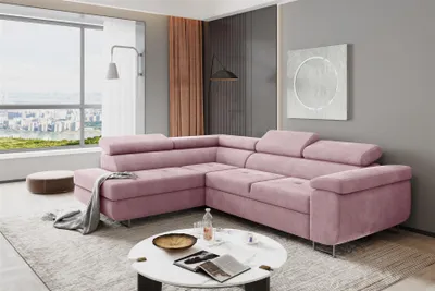 Produktbild von Couchgarnitur JADE Stoff Rosa mit Schlaffunktion Ottomane Links