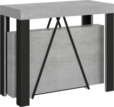 Produktbild von ITYHOME - Ausziehbarer Konsolentisch 90x40/196 cm Tarax Small Zement mit Eisenrahmen aus Anthrazit