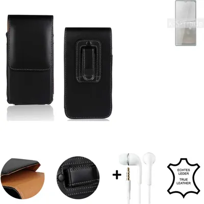 Produktbild von K-S-Trade Leder Gürteltasche + Kopfhörer kompatibel mit Cubot P50 Seitentasche Belt pouch Holster Handyhülle Schutz Hülle Etui schwarz 1x