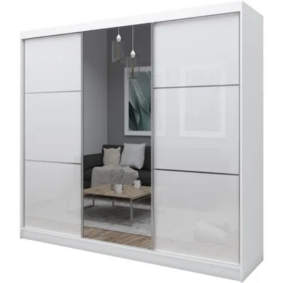Produktbild von Schrank mit Schwebetüren 240cm Kleiderschrank mit Schubkasteneinsätze Kleiderstangen Weiß VIVA